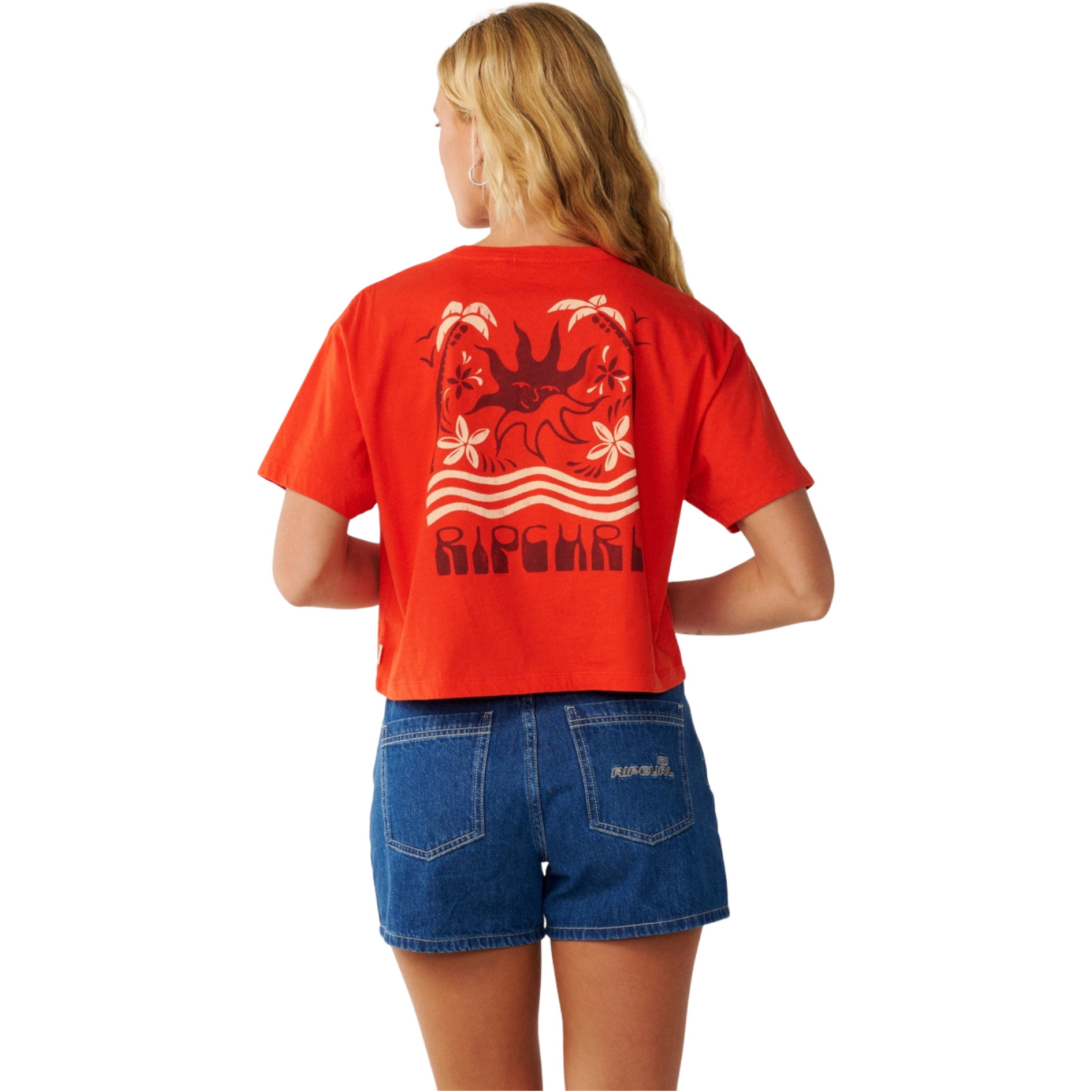 2026 Rip Curl Womens Swell Crop T-Shirt 0P7WTE - Red
